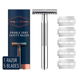 King C. Gillette Mens Double Edge Safety Razor + 5 Refill Blades (NWT)